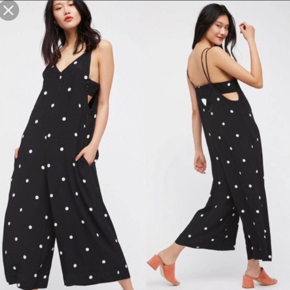 FREE PEOPLE BLACK WHITE POLKA DOTS ROMPER/JUMPER SZ M